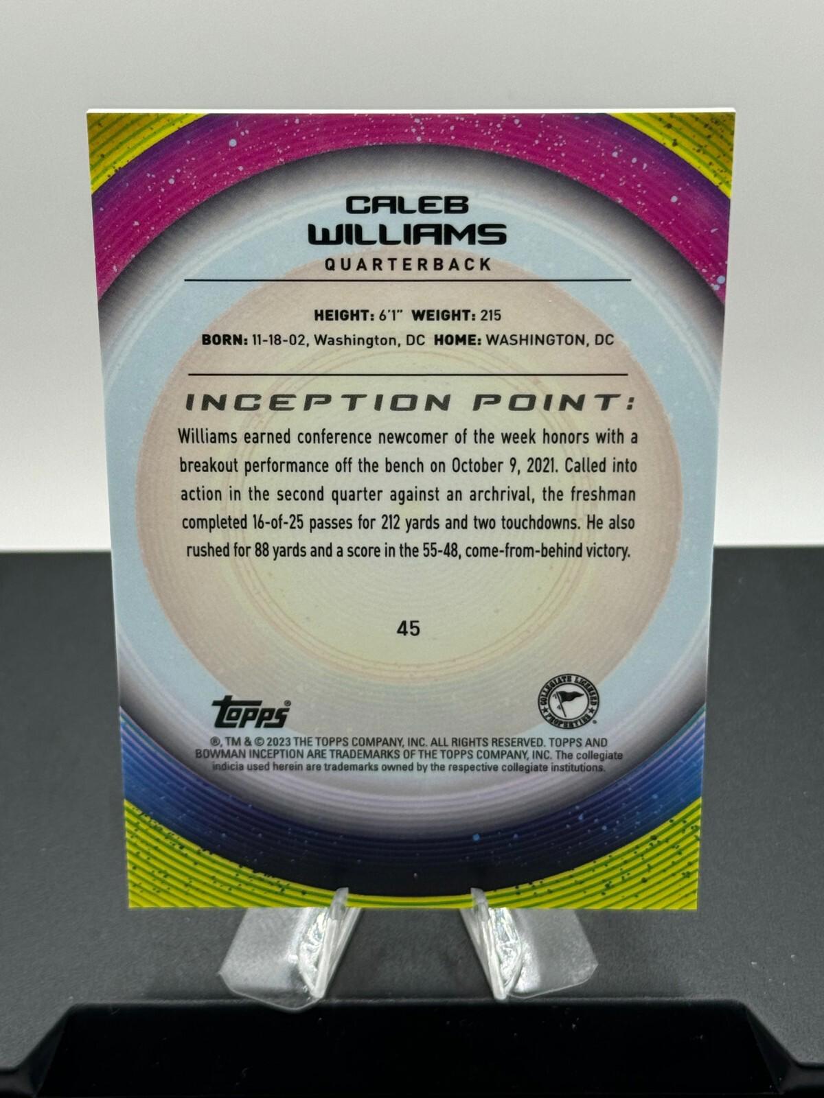 2022-23 Bowman U Inception - Caleb Williams #45 - Aqua Foil /199