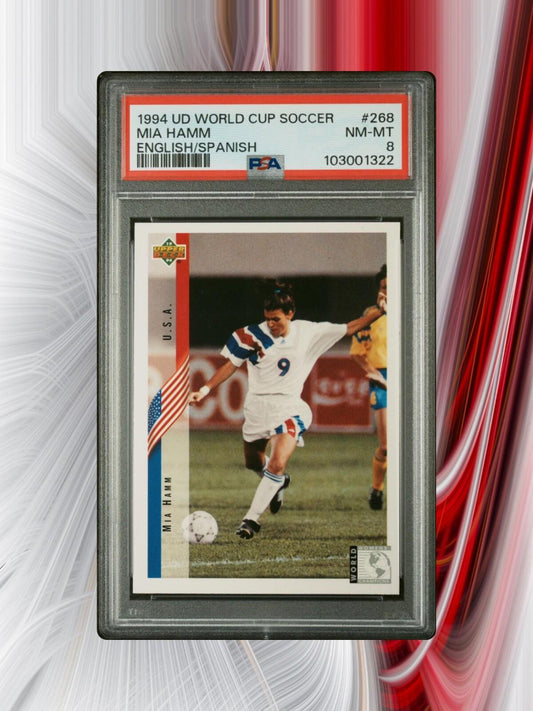1994 Upper Deck World Cup English/Spanish - Mia Hamm #268 (RC) - PSA 8