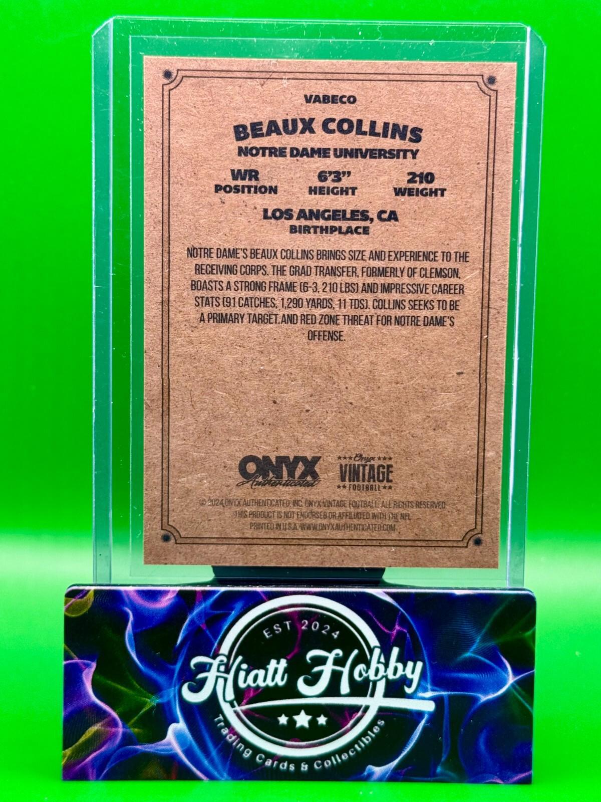 2024 Onyx Vintage Football - Beaux Collins #VABECO - Auto (AU,RC)