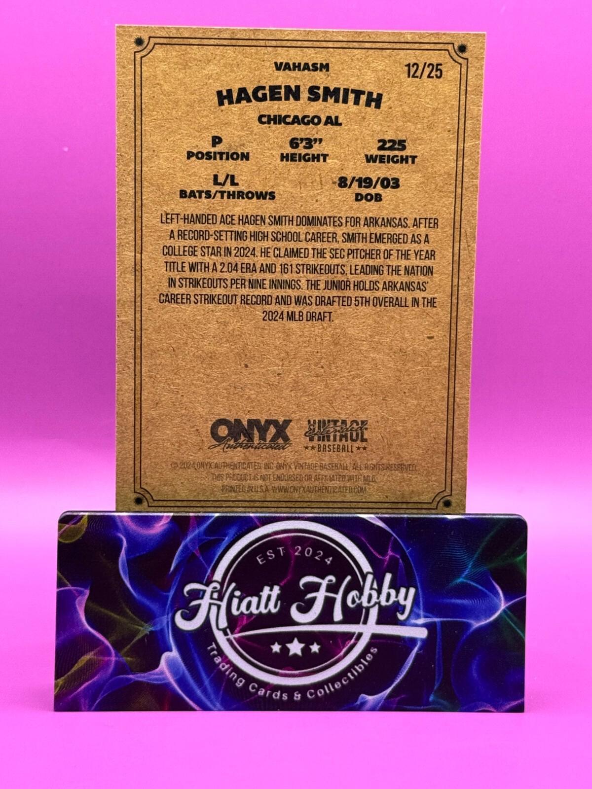 2024 Onyx Vintage Baseball - Hagen Smith #VAHASM - Blue Auto /25