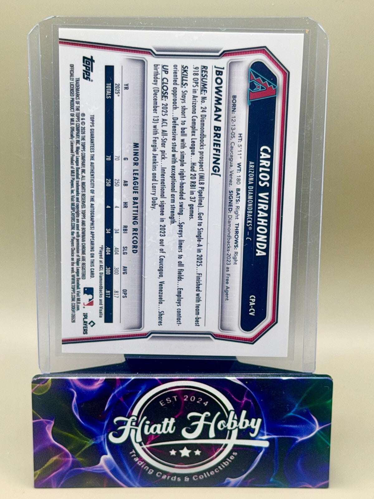 2026 Bowman Chrome Baseball #CPA-CV Carlos Virahonda Chrome Prospect Auto (1st)