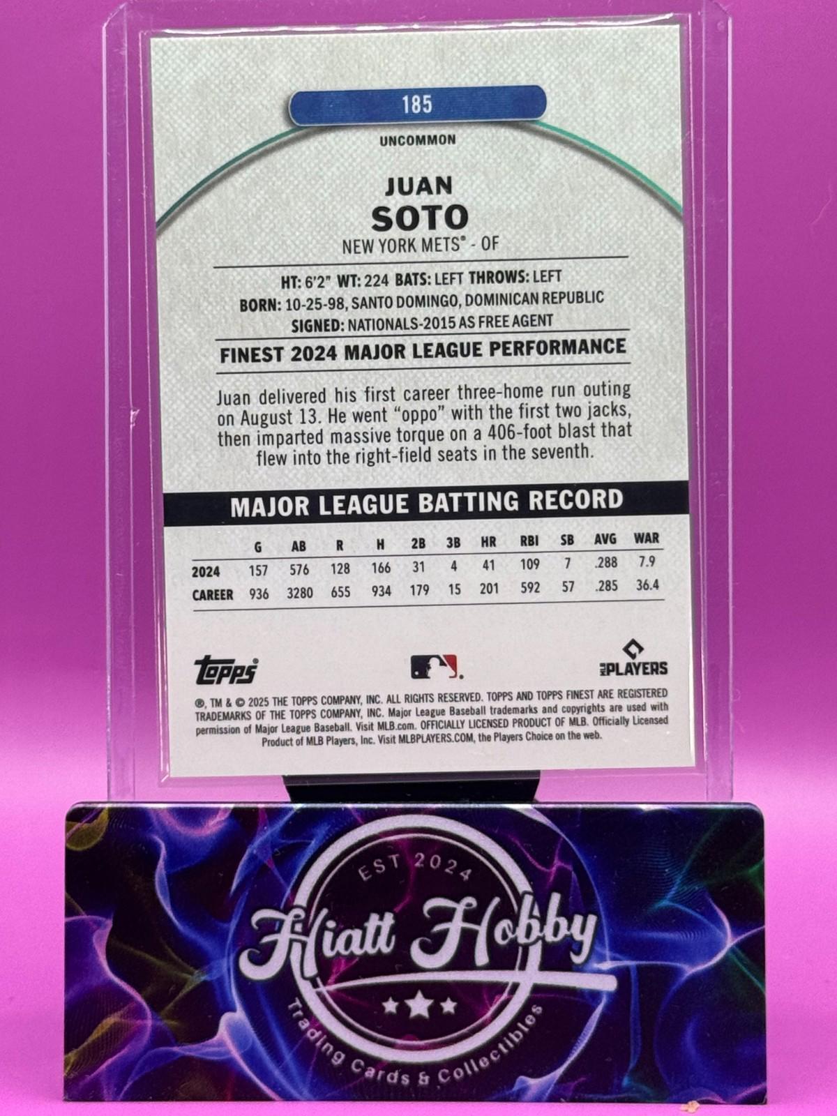 2025 Topps Finest - Juan Soto #185 - Uncommon - Black Refractor /15