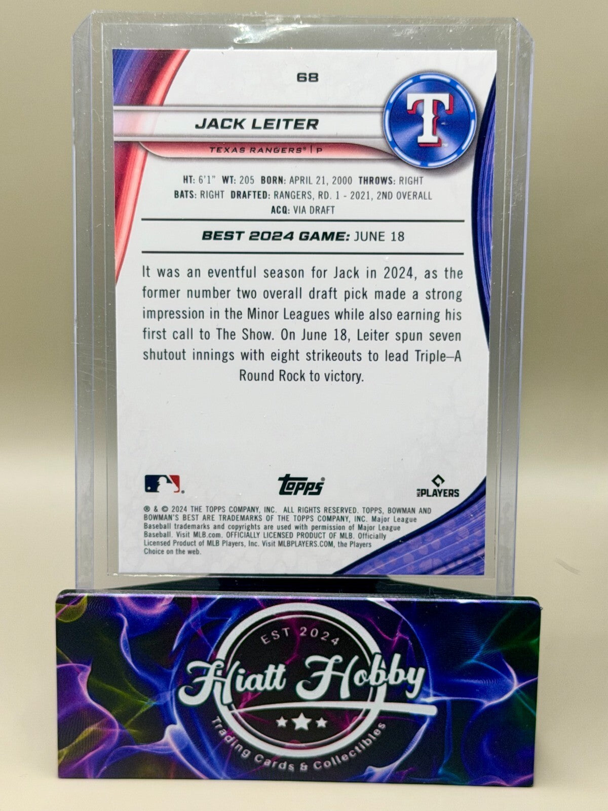 2024 Bowman's Best - #68 Jack Leiter - Mini-Diamond /299 (RC)