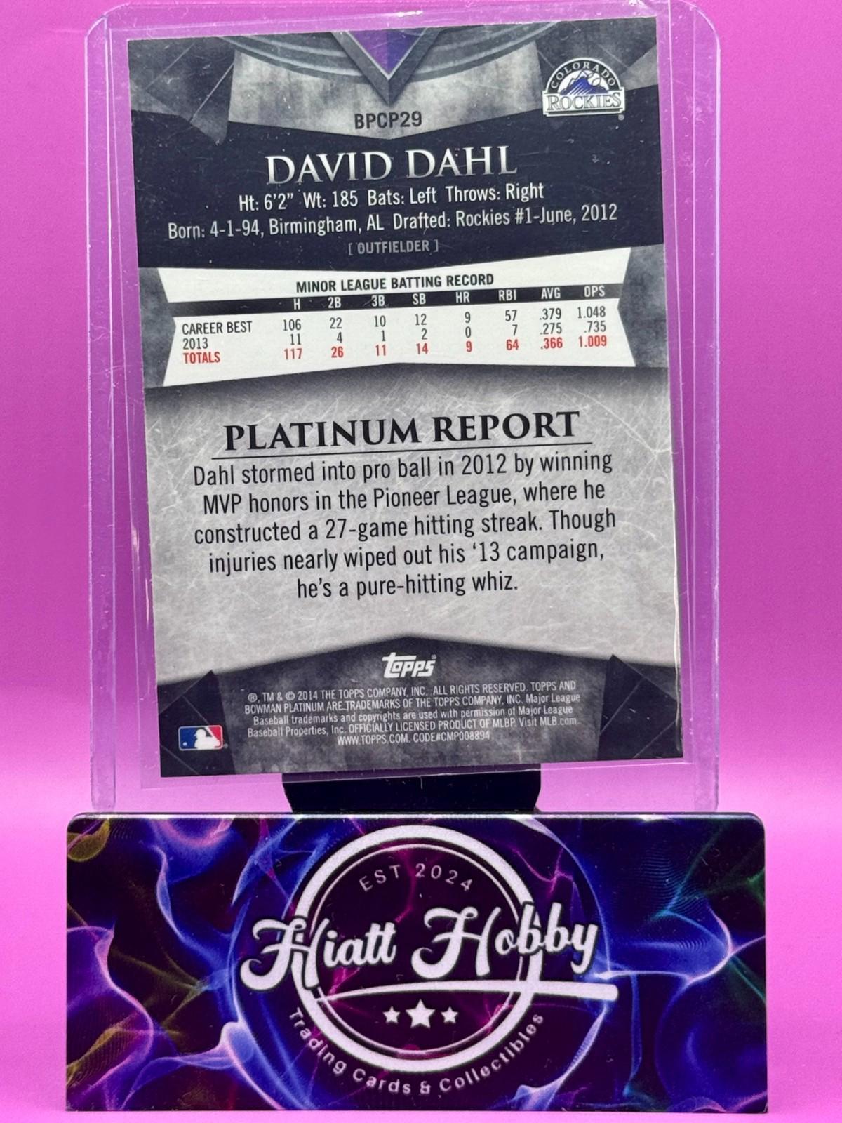 2014 Bowman Platinum Chrome - David Dahl #BPCP29 - Purple Refractor (RC)