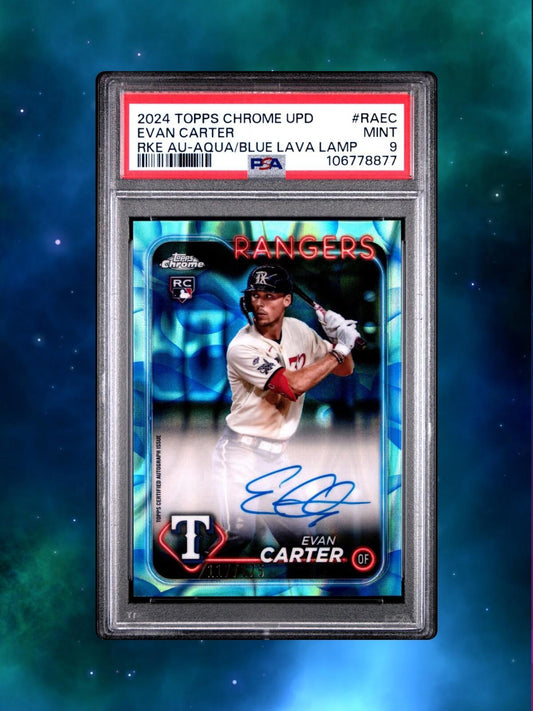 2024 Topps Chrome Update - Evan Carter - Aqua/Blue Lava Lamp Auto /175 - PSA 10