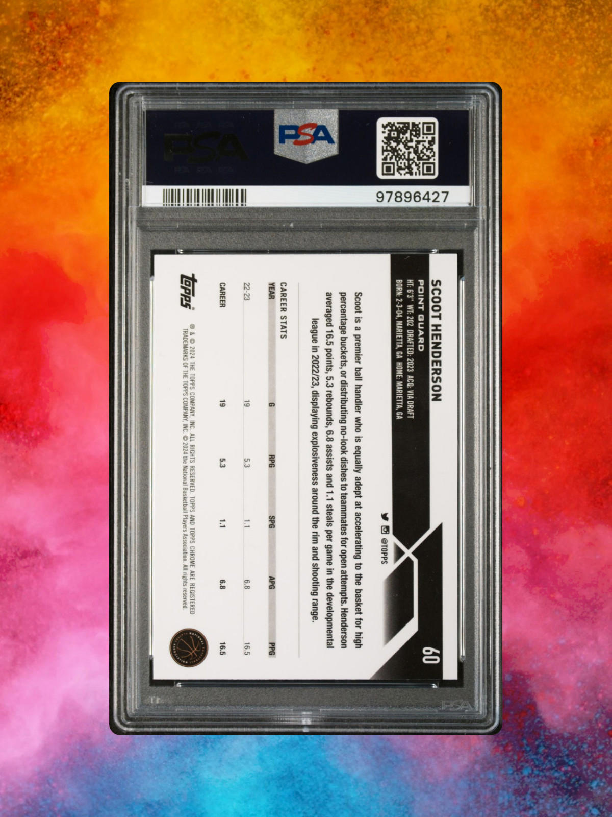 2023-24 Topps Chrome - #60 Scoot Henderson (RC) - Pink Refractor - PSA 9