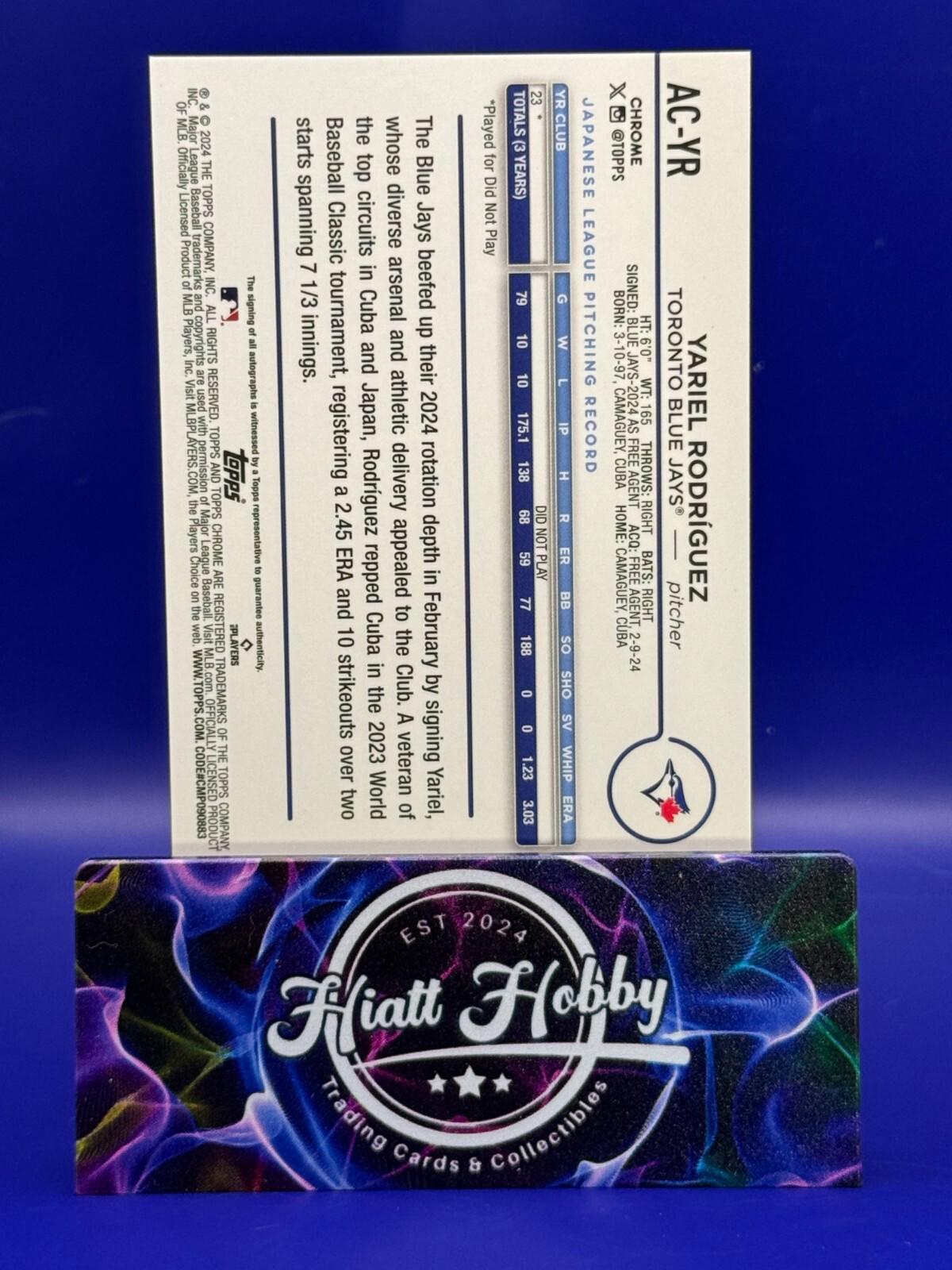 2024 Topps Chrome Update - Yariel Rodriguez #AC-YR - Blue RayWave Auto /150