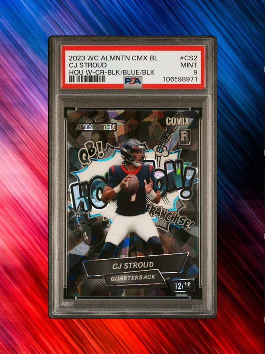 2023 Wild Card Alumination - CJ Stroud - HouWhite Crystal Blk/Blu/Blk /18 PSA 9