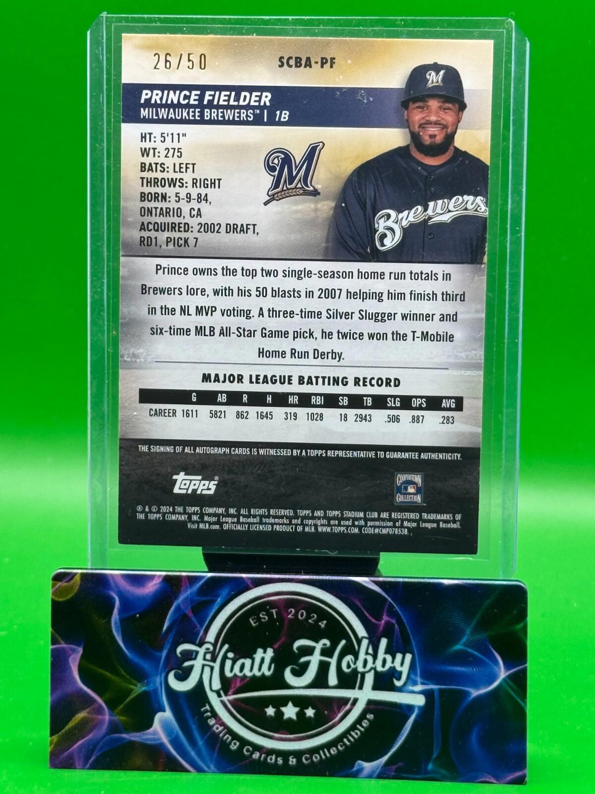 2024 Topps Stadium Club - Autographs Prince Fielder #SCBA-PF - Red Auto /50 (AU)