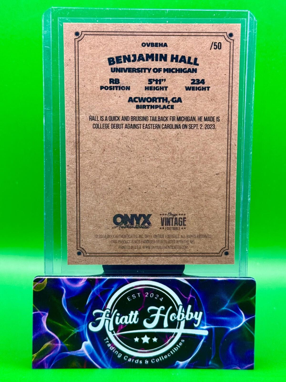 2024 Onyx Vintage Football - Benjamin Hall  #OVBEHA - Green /50 (RC)