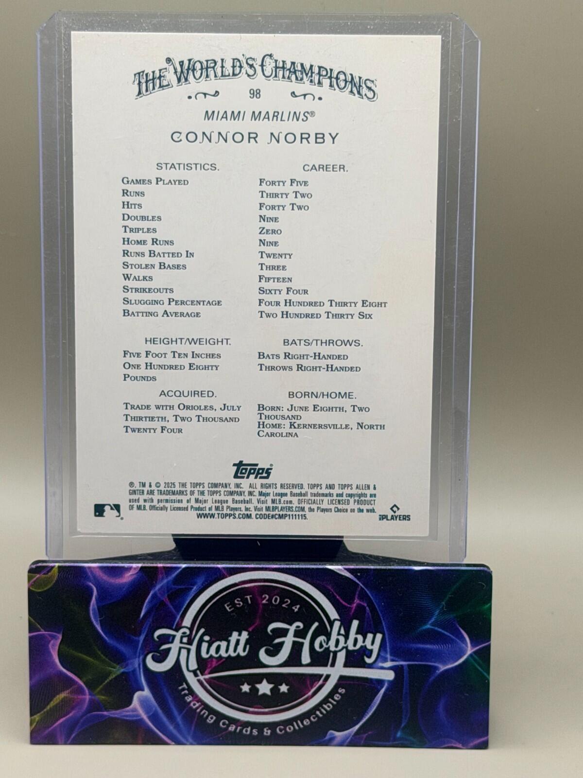 2025 Topps Allen & Ginter - Connor Norby #98 - Glossy 1/1