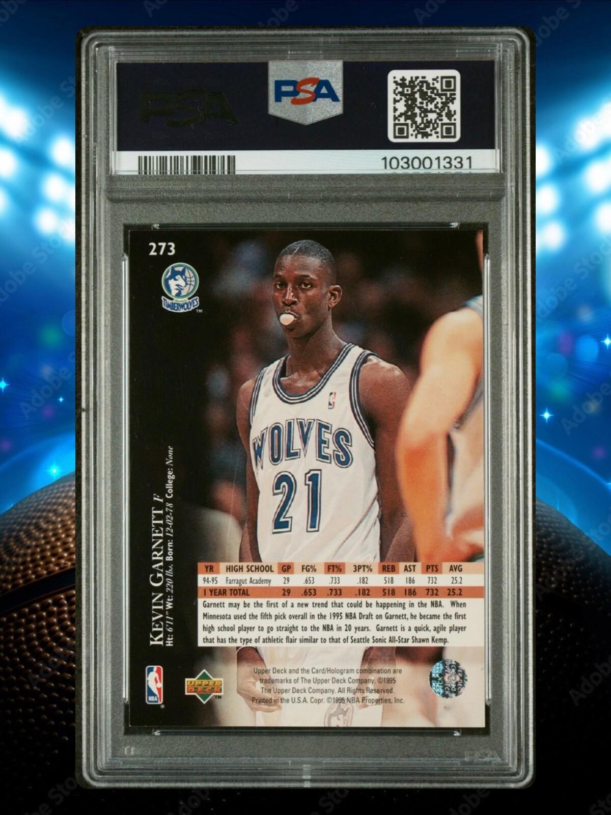 1995 Upper Deck Basketball - Kevin Garnett #273 (RC) - PSA 7