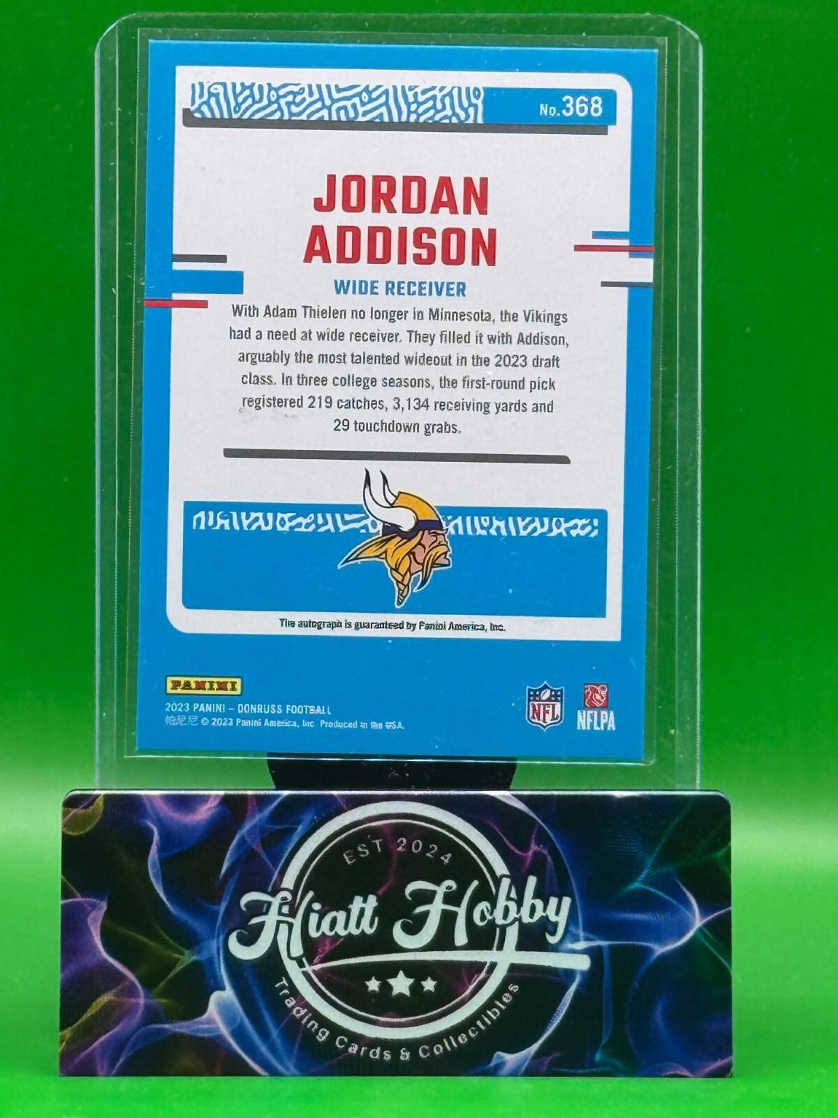 2023 Panini Donruss - Rated Rookie Jordan Addison #368 Green Autographs (AU, RC)