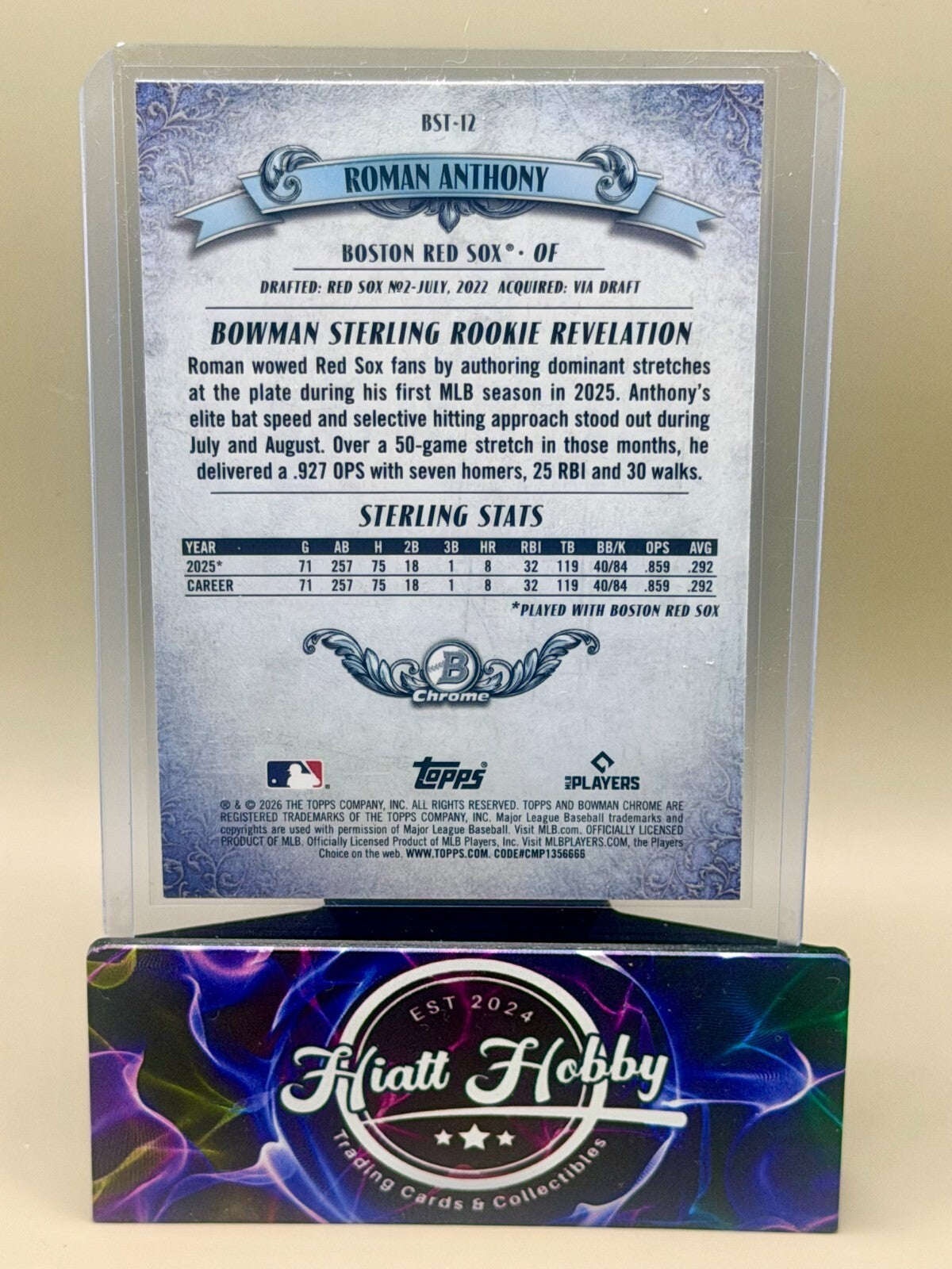 2026 Bowman Chrome Baseball - #BST-12 Roman Anthony - Bowman Sterling Mojo (RC)