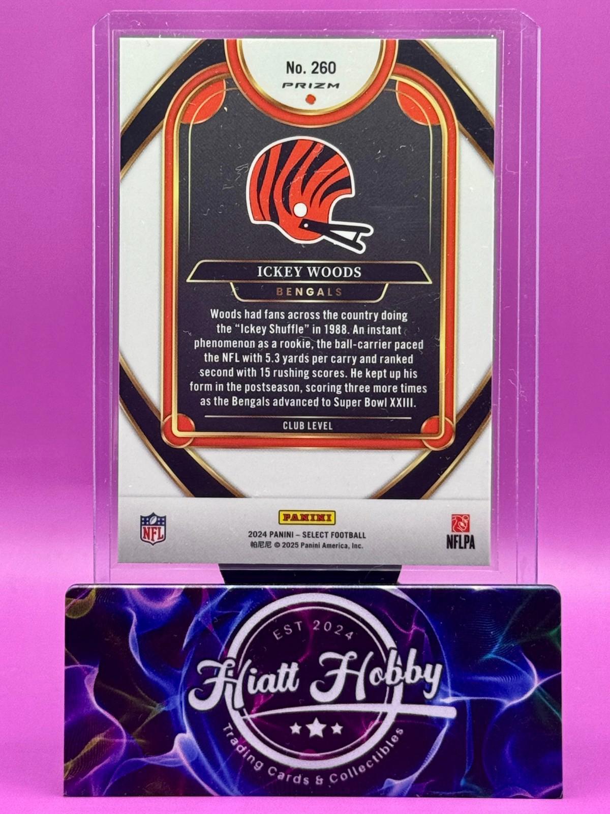 2024 Panini Select - Club Level Ickey Woods #260 Black & Green Shock Prizm