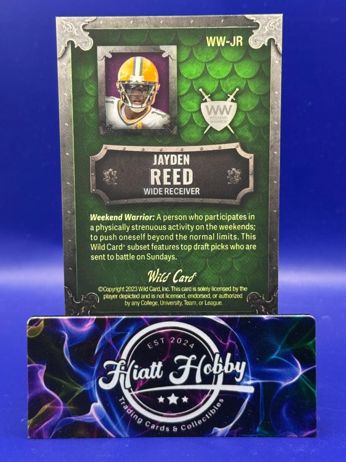 2023 Wild Card Matte - Jayden Reed #WW-JR - Weekend Warrior - Green/Purple /25