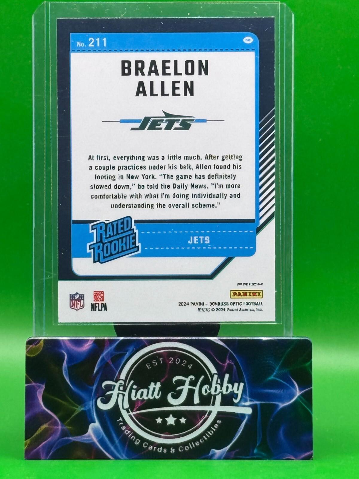 2024 Panini Donruss Optic - Braelon Allen #211 - Purple Shock Prizm (RC)