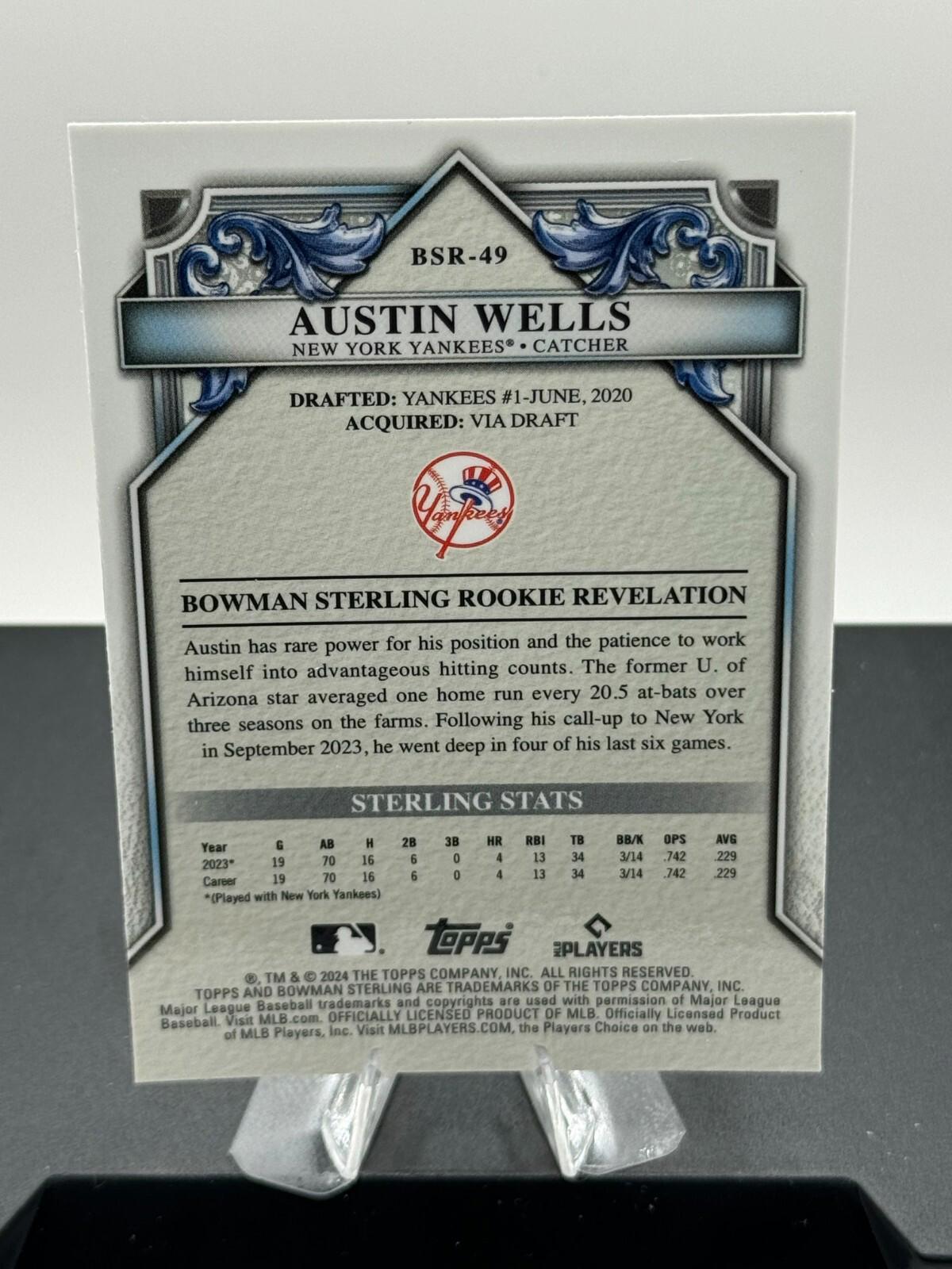 2024 Bowman Sterling - Austin Wells #BSR-49 - Sterling Silver Refractor /100