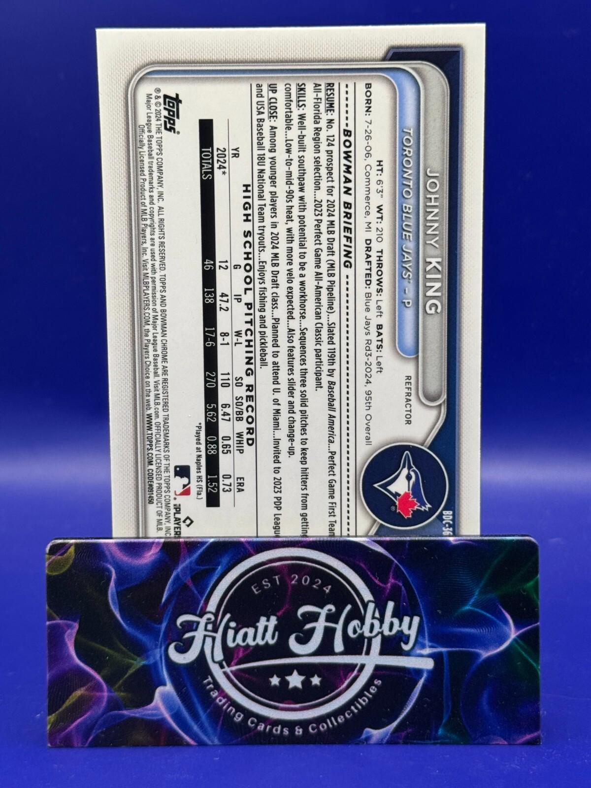 2024 Bowman Draft - Chrome #BD-36 Johnny King (RC) - Refractor