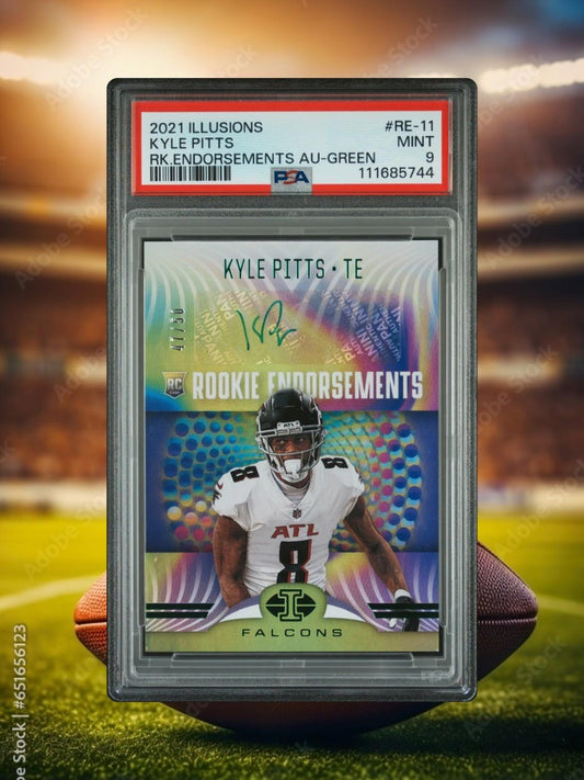 2021 Panini Illusions - Kyle Pitts #RE-11 - Green Auto /50 (RC, AU)- PSA 9