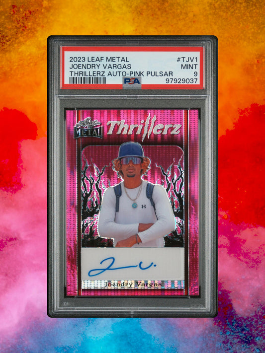 2023 Leaf Metal Thrillerz Joendry Vargas #T-JV1 - Pink Pulsar Auto /3 - PSA 9