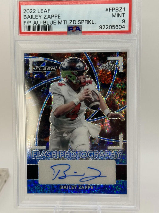 BAILEY ZAPPE 🏈 2022 Leaf Flash Photography Blue Auto #FP-BZ1 | 1 /25 | PSA 9