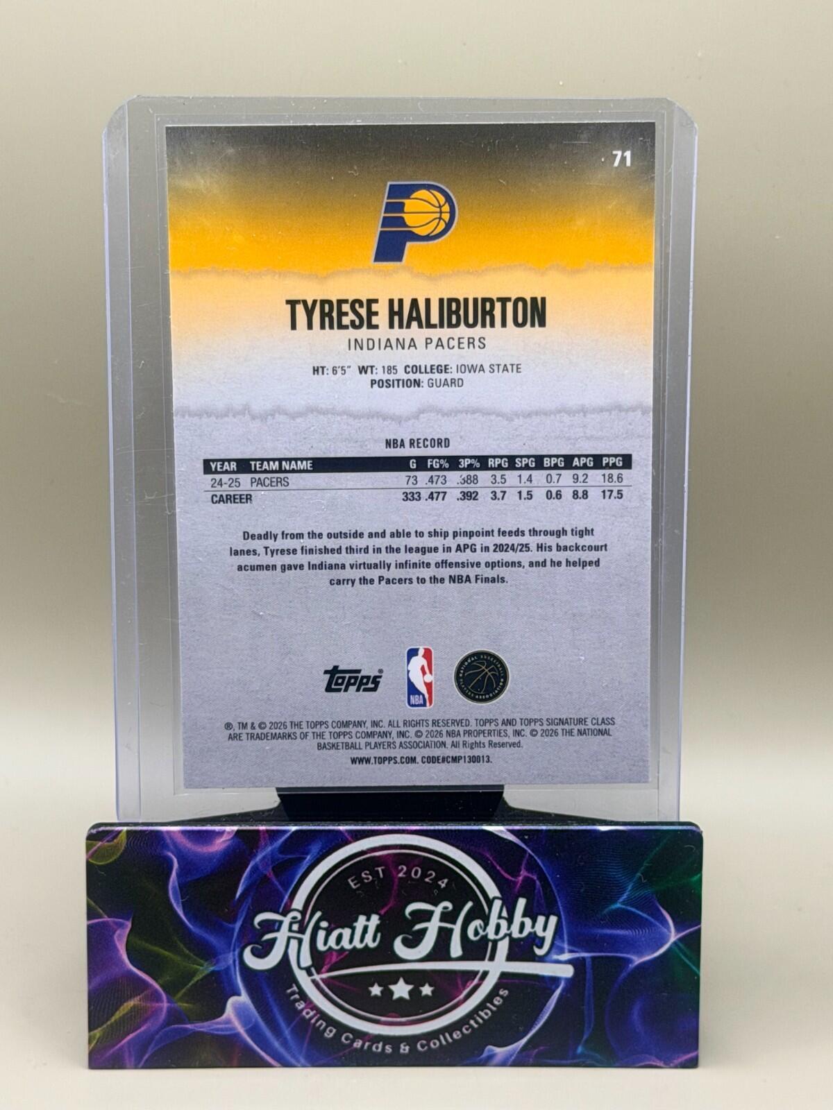 2025-26 Topps Signature Series Basketball #71 Tyrese Haliburton - Yellow Pandora