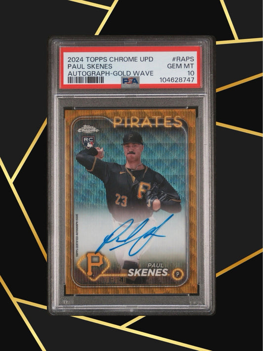 2024 TOPPS CHROME UPDATE GOLD WAVE AUTO /50 PAUL SKENES RC ROOKIE PSA 10 - POP 3