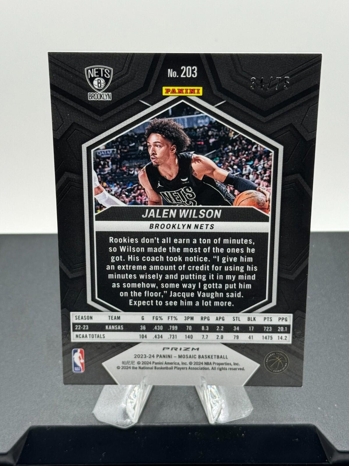 2023-24 Panini Mosaic - Jalen Wilson #203 - Teal Mosaic /75 (RC)