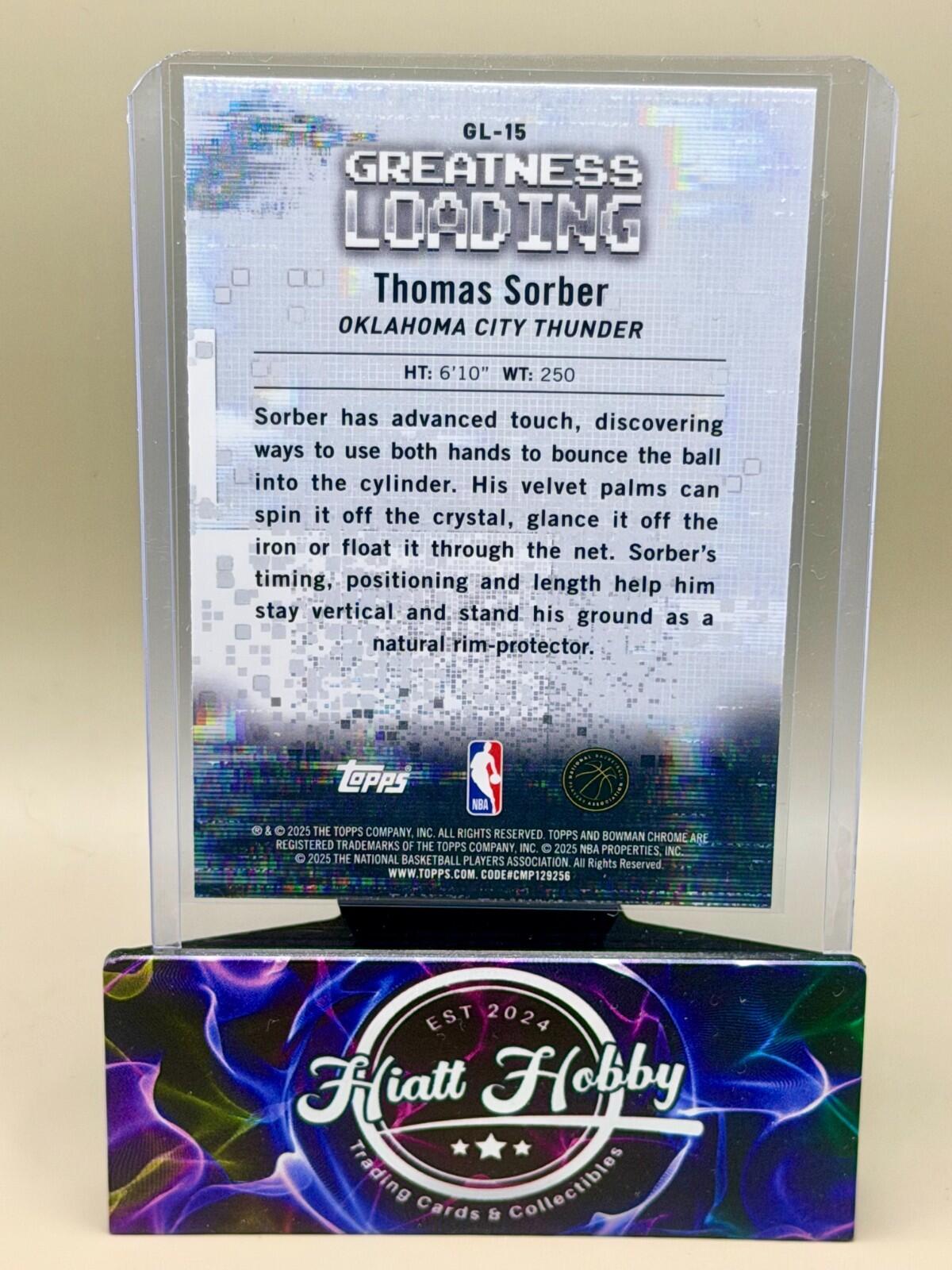 2025-26 Bowman Chrome Basketball - #GL-15 Thomas Sorber - Greatness Loading (RC)