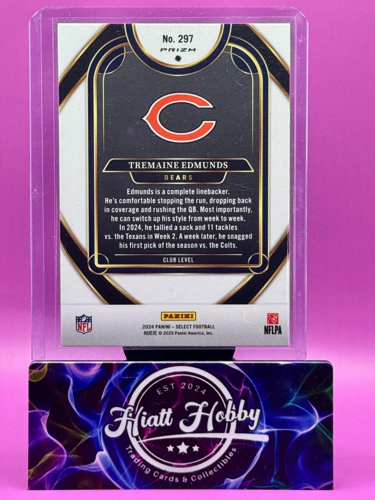 2024 Panini Select Football - Tremaine Edmunds #297 - Red & Yellow Shock Prizm