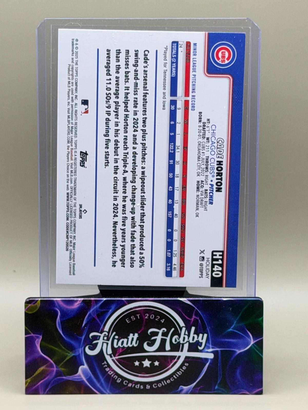 2025 Topps Holliday - Cade Horton #H140 - Silver Glitter (RC)