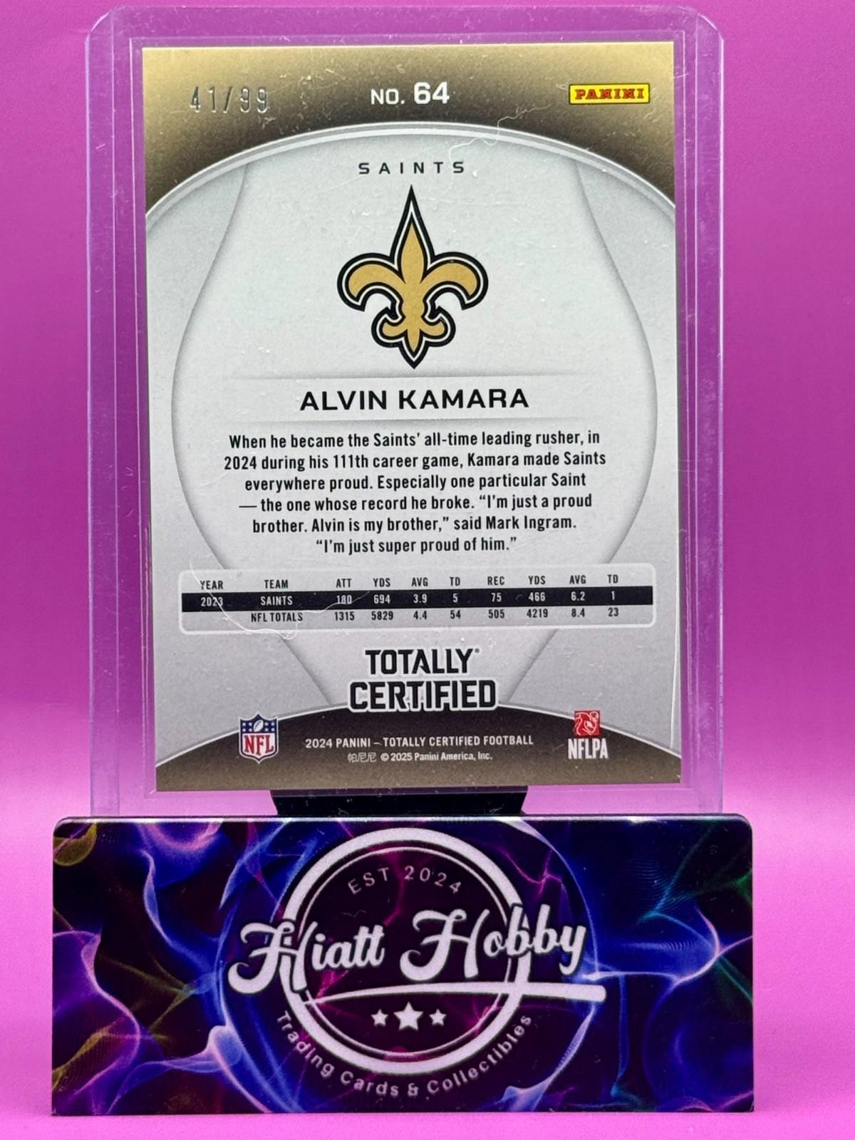 2024 Panini Total Certified Football - Alvin Kamara #64 - Neon Green Mirror /99
