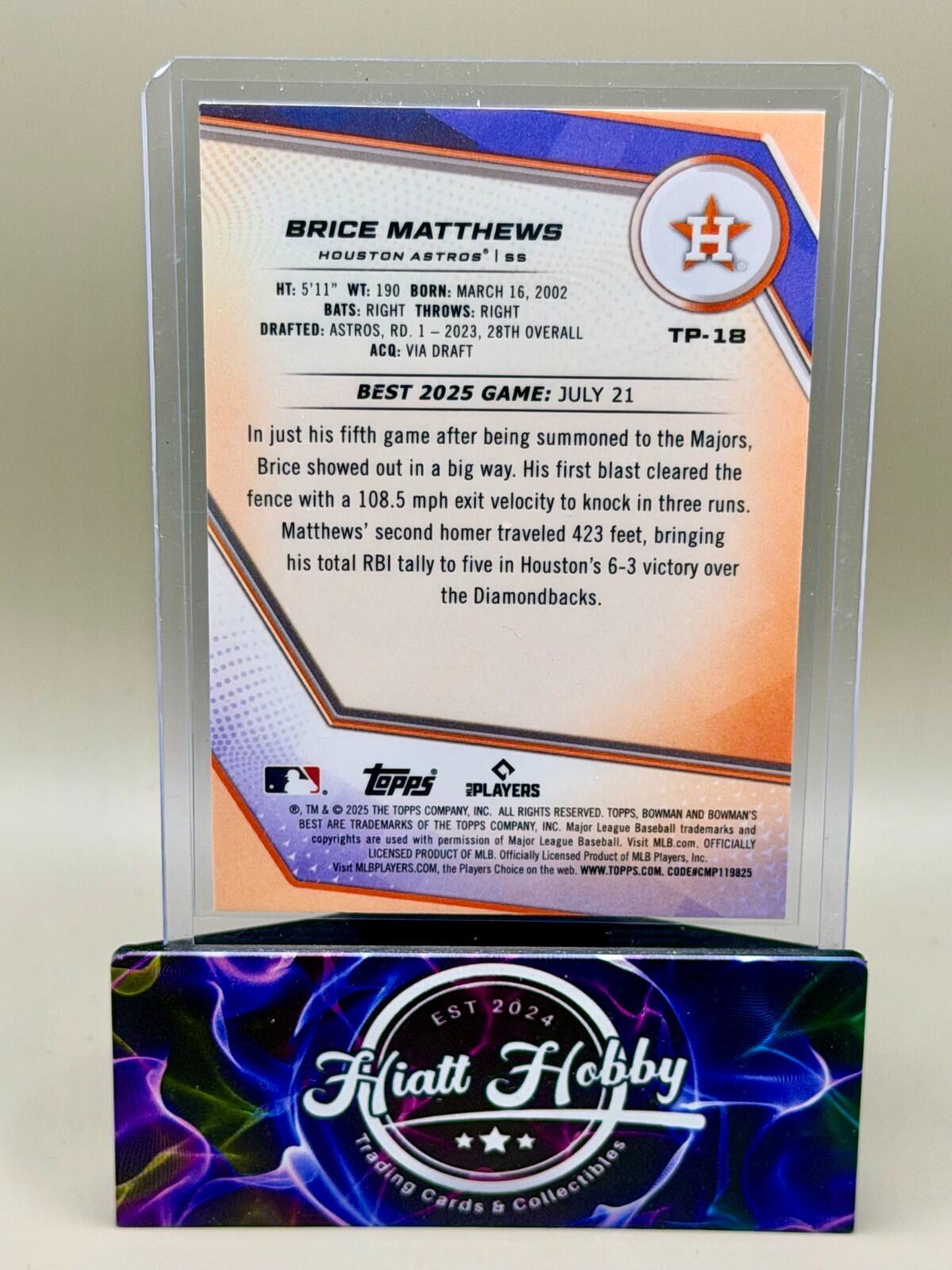 2025 Bowman's Best - #TP-18 Brice Matthews - Mini Diamond /299 (RC)