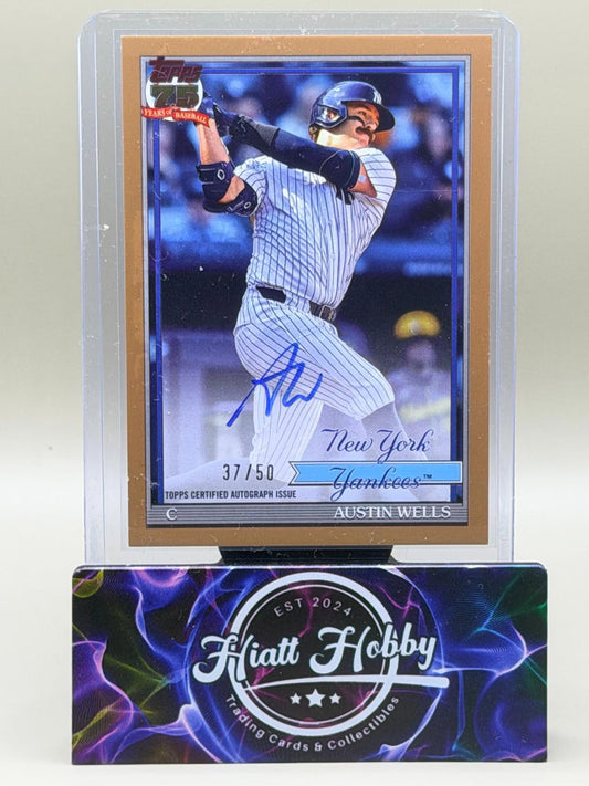 2026 Topps Series 1 #91A-AW Austin Wells - Gold 35th Anniversary Auto /50