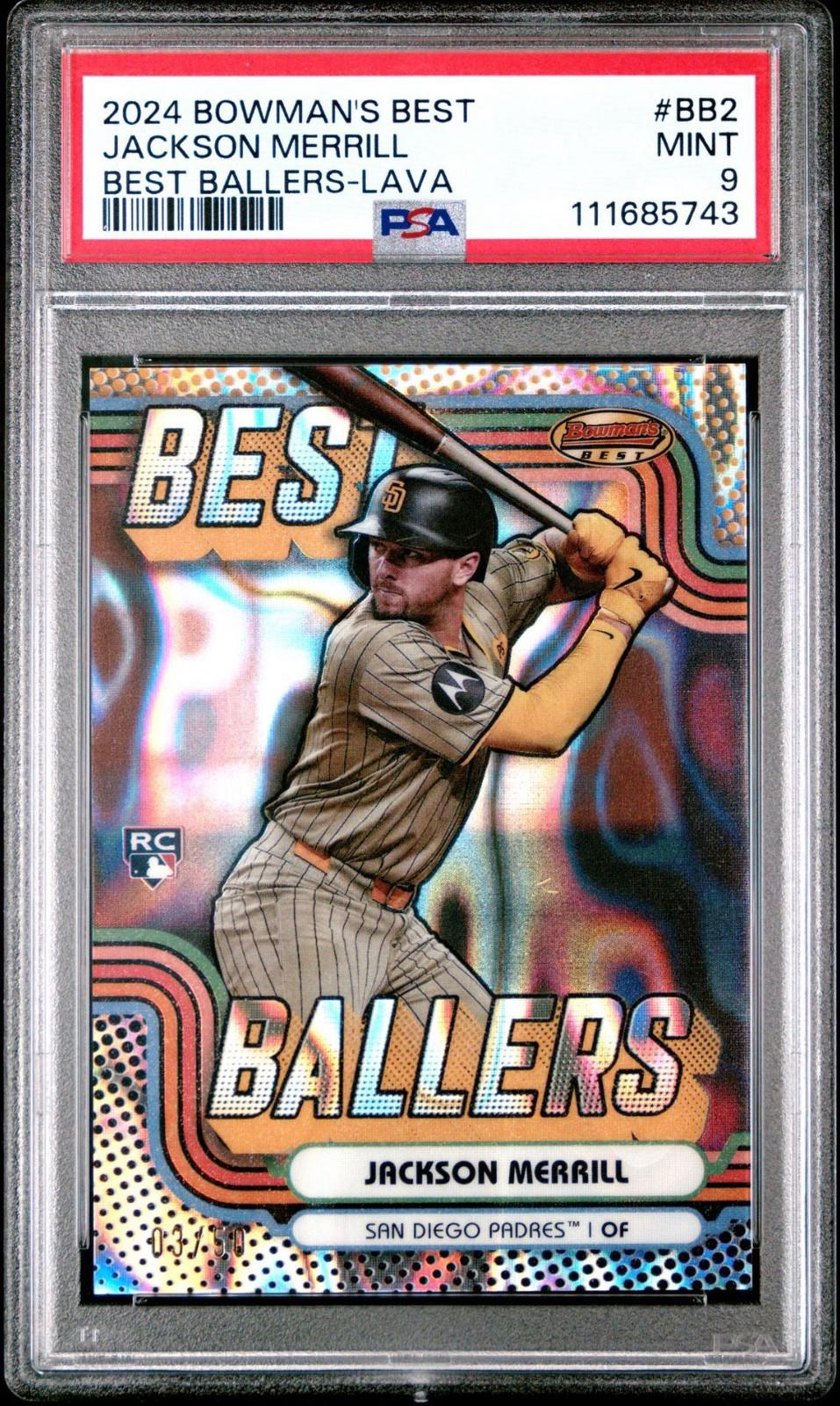 2024 Bowman's Best - Jackson Merrill #BB-2 - Best Ballers Lava /50 (RC) - PSA 9
