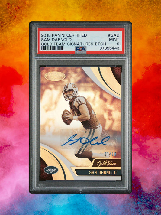 2018 Panini Certified - Gold Team Etch #GT-SAD Sam Darnold (RC, AU) /10 - PSA 9