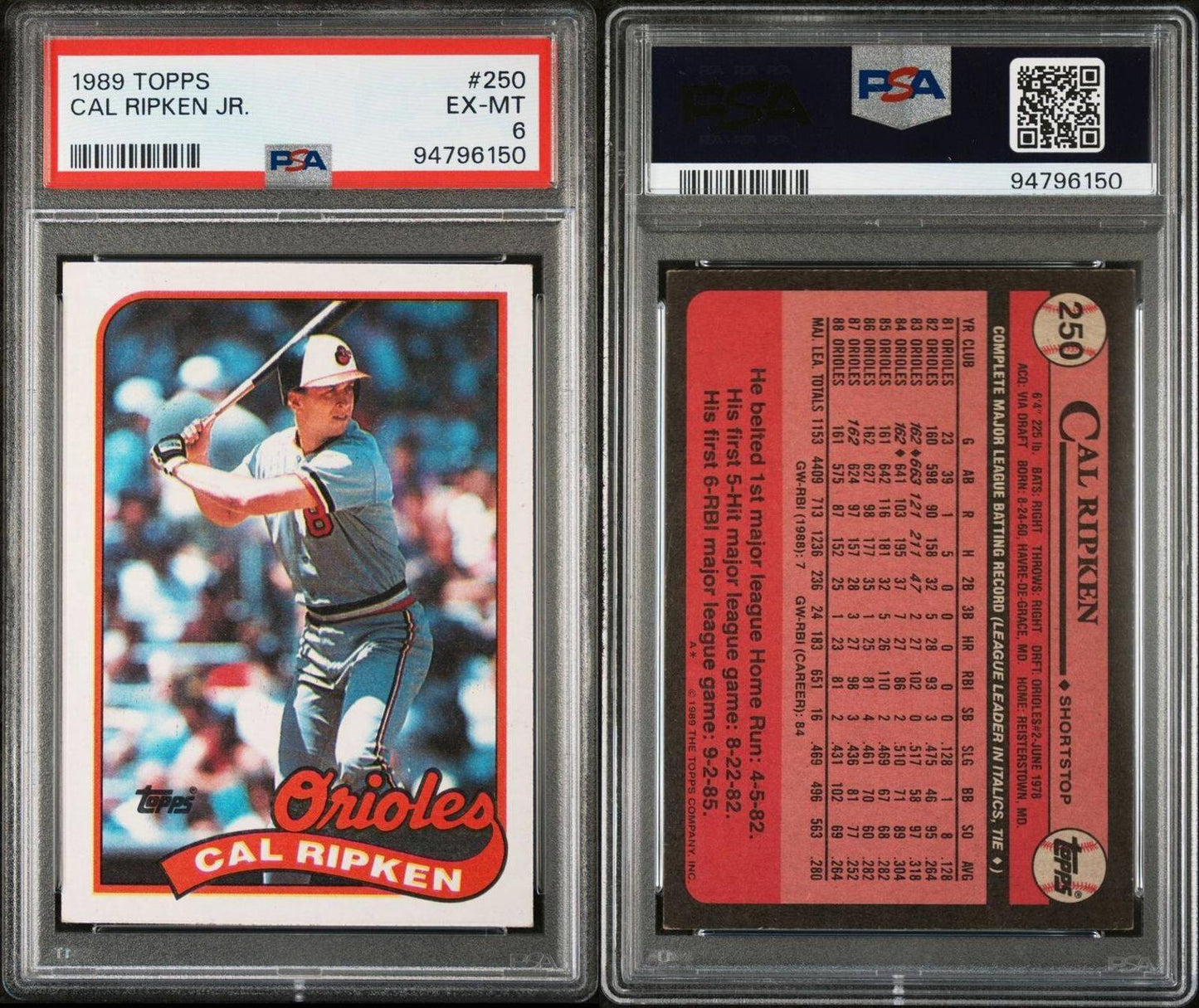 1989 Topps - #250 Cal Ripken PSA 6