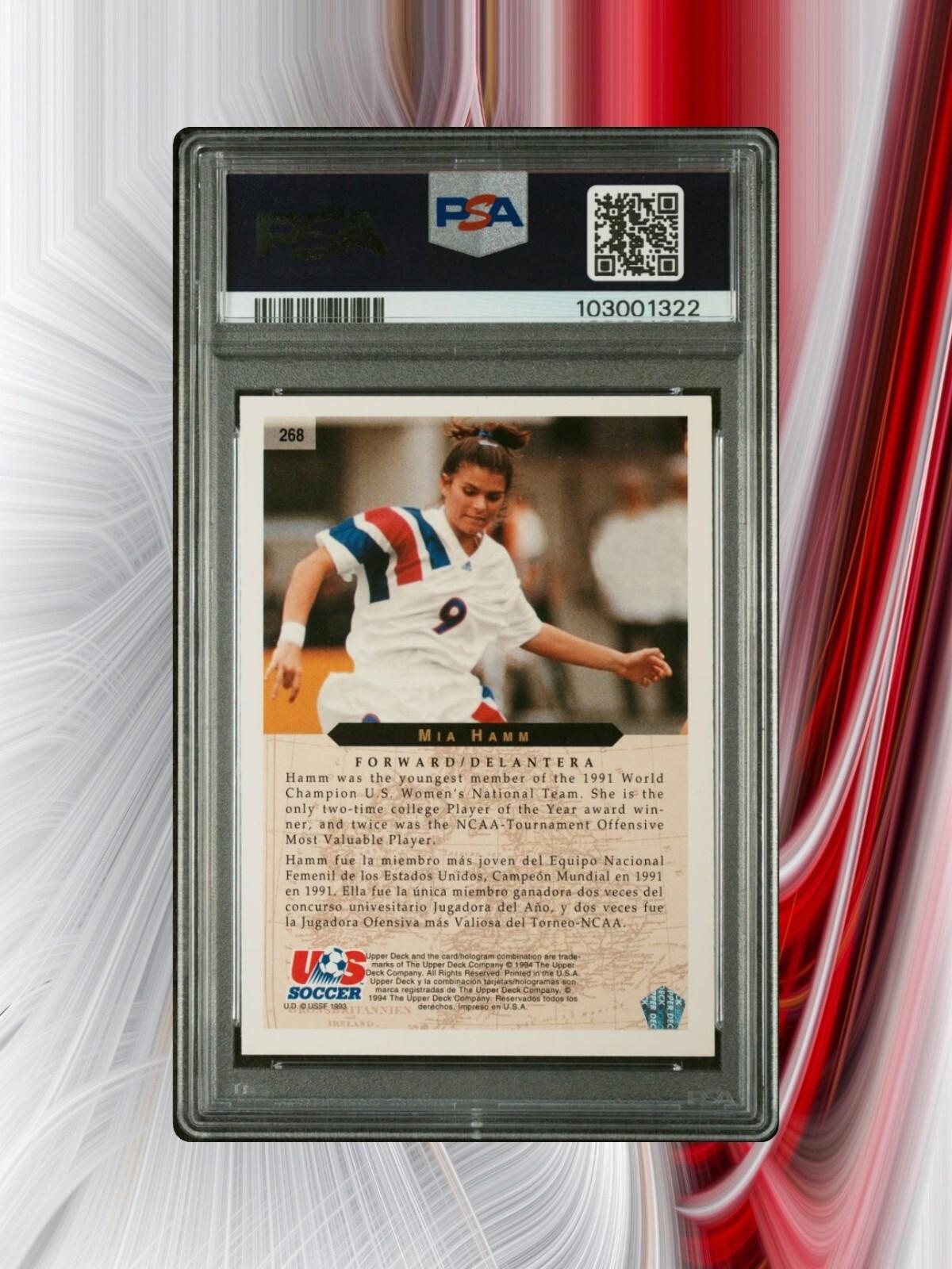 1994 Upper Deck World Cup English/Spanish - Mia Hamm #268 (RC) - PSA 8
