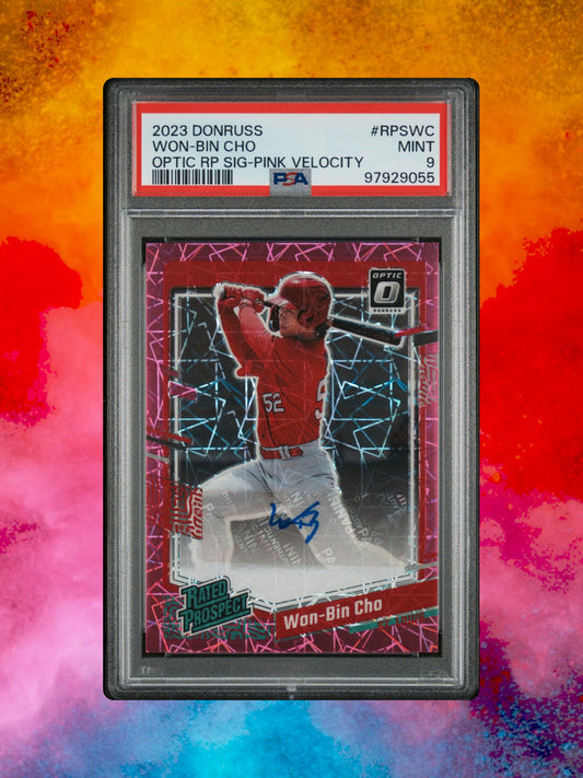 2023 Donruss Won-Bin Cho #RPS-WC - Optic Signatures - Pink Velocity /15 - PSA 9