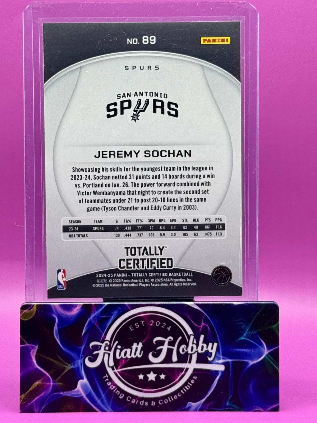 2024-25 Panini Total Certified - Jeremy Sochan #89 - Bronze Mirror