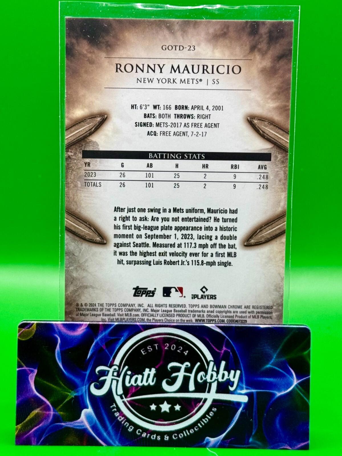 2024 Bowman - Gladiators of the Diamond #GOTD-23 Ronny Mauricio (RC)