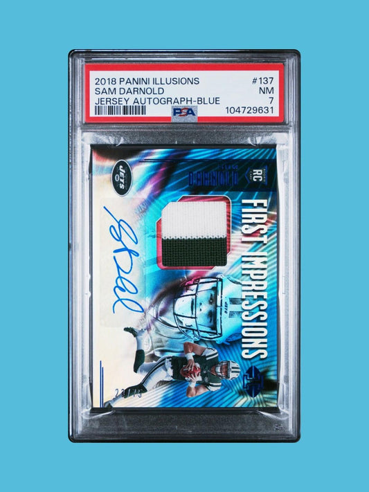 2018 Panini Illusions Football - Sam Darnold #137 - RPA /75 - PSA 7 (RC, AU, MEM