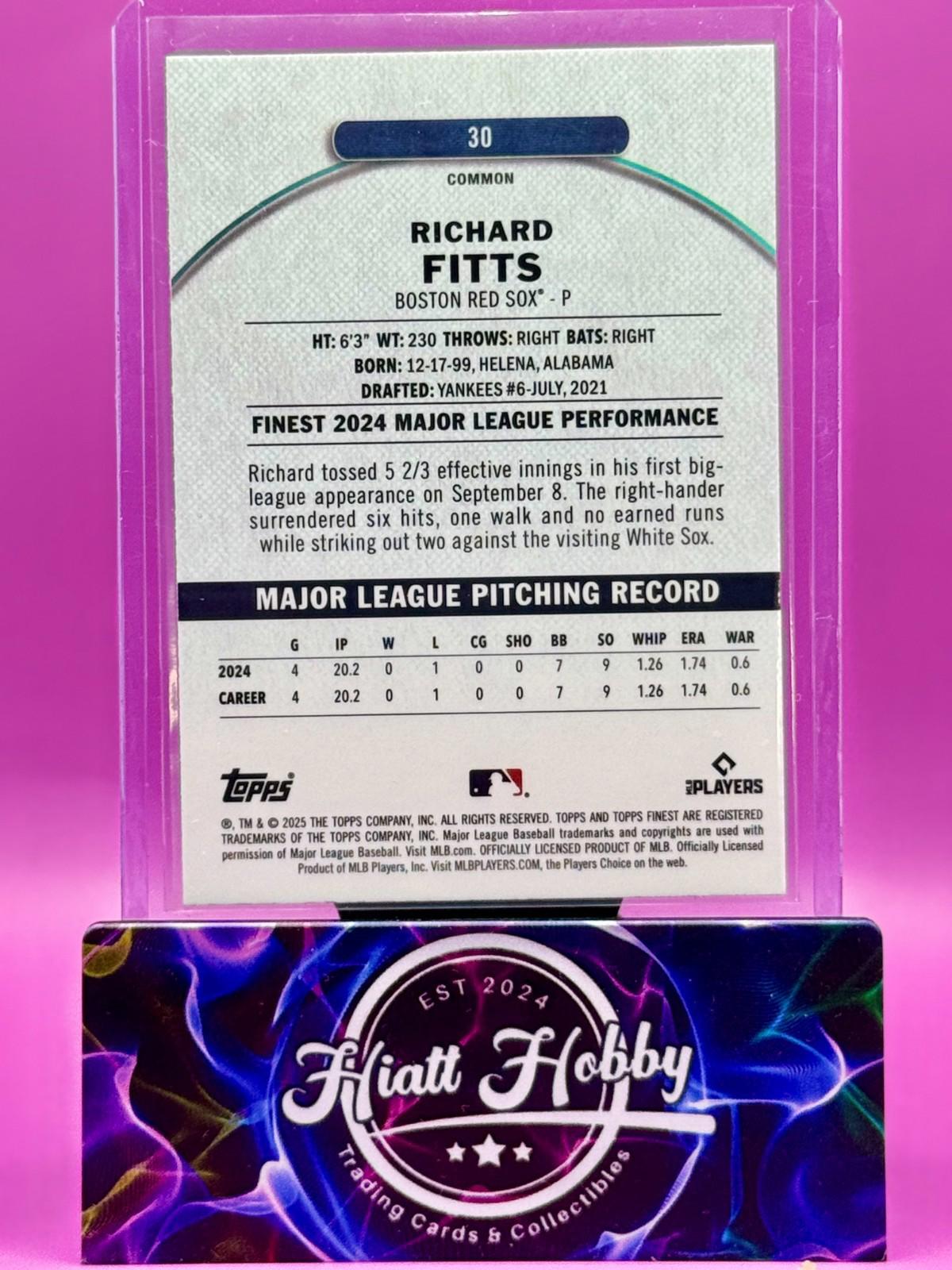 2025 Topps Finest - Richard Fitts #30 - Common - Sky Blue Refractor /325 (RC)