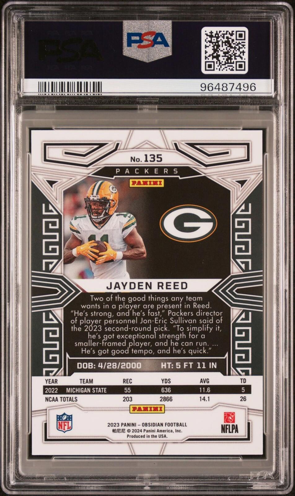 🔥2023 Obsidian JAYDEN REED *Rookie* #135 Packers PSA 9🔥