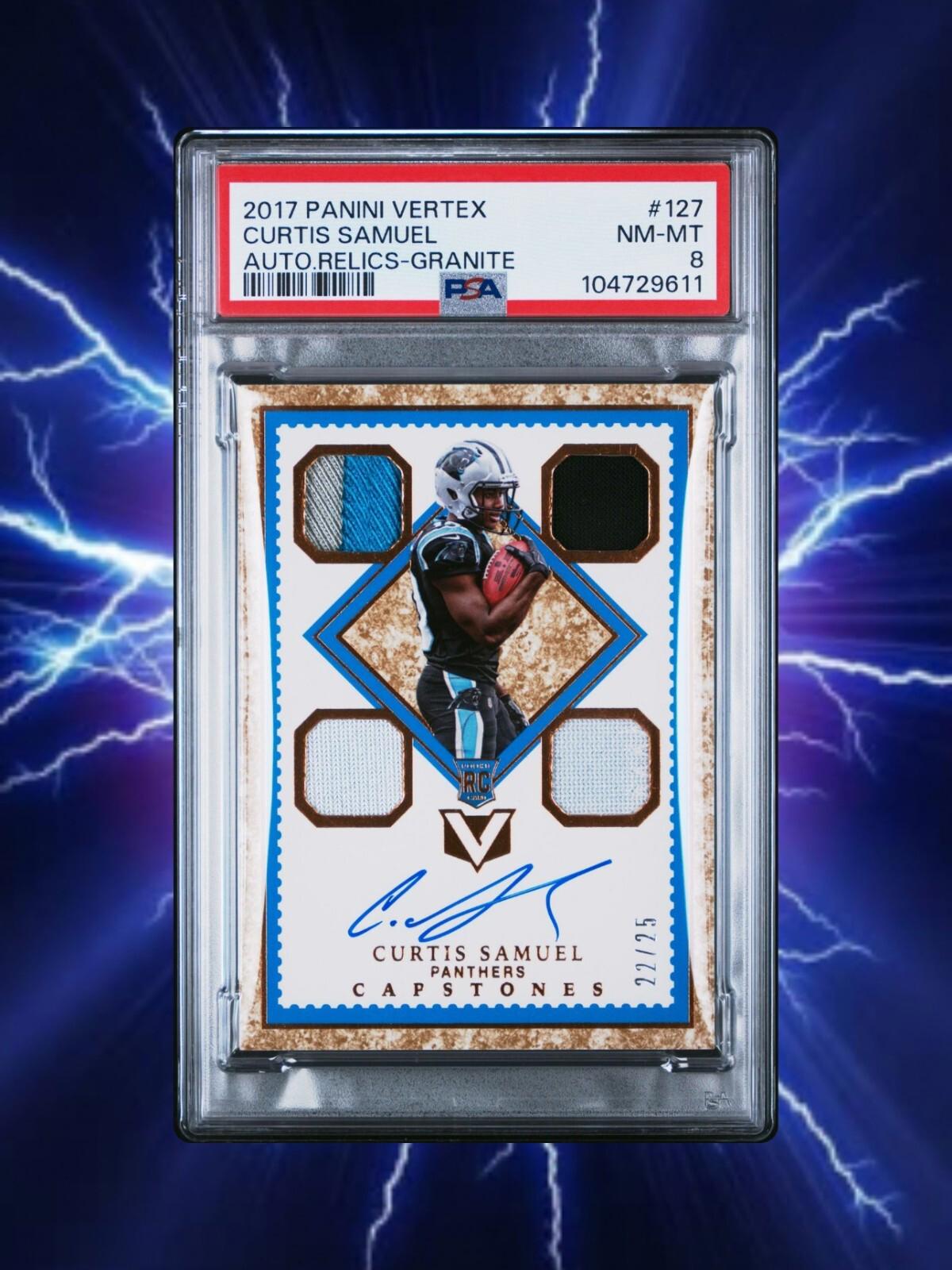 2017 Panini Vertex - Curtis Samuel Quad RPA - Granite /25 - PSA 8 (AU, MEM, RC)