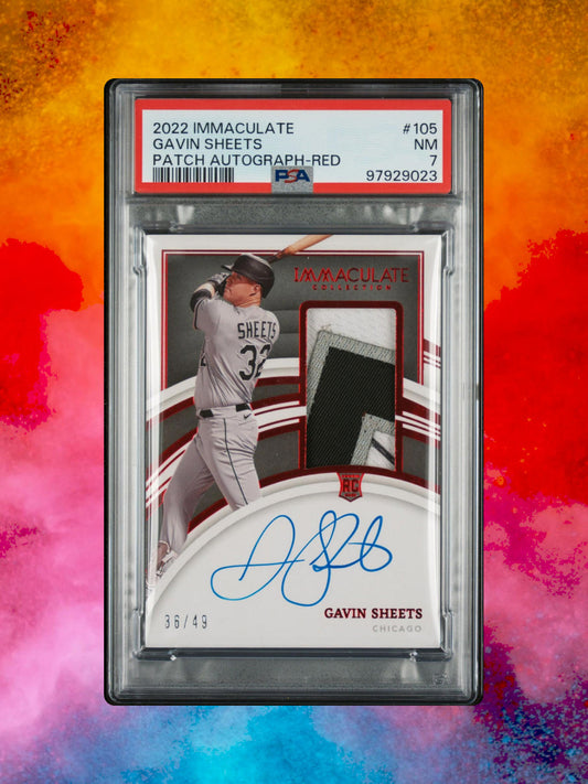2022 Panini Immaculate Collection - Gavin Sheets #105 Red Patch Auto /49 - PSA 7