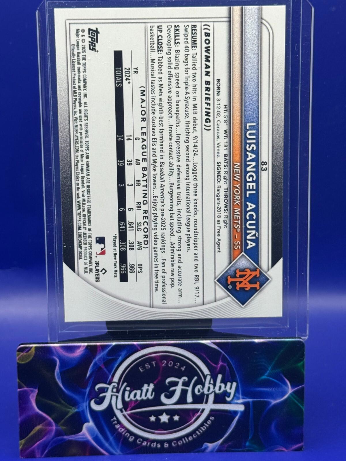 2025 Bowman - Luisangel Acuna #83 - Green Boarder /99 (RC)
