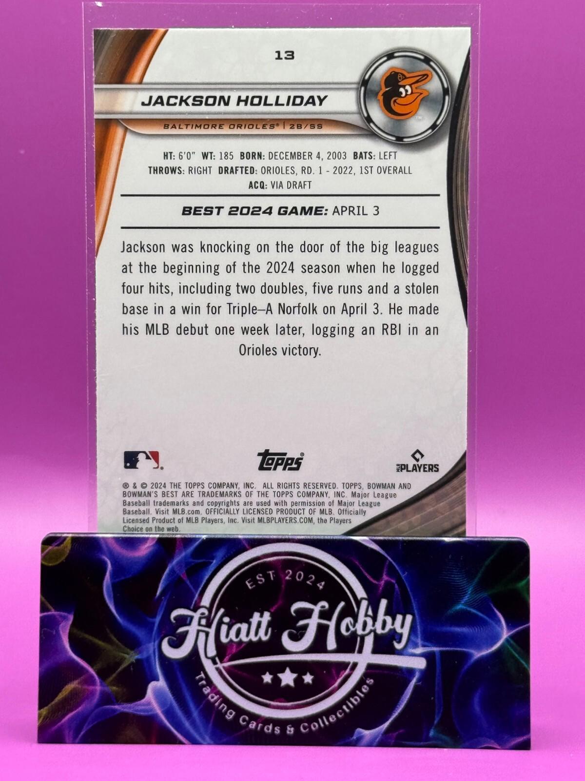 2024 Bowman's Best - Jackson Holliday #13 - Purple Refractor /250 (RC)