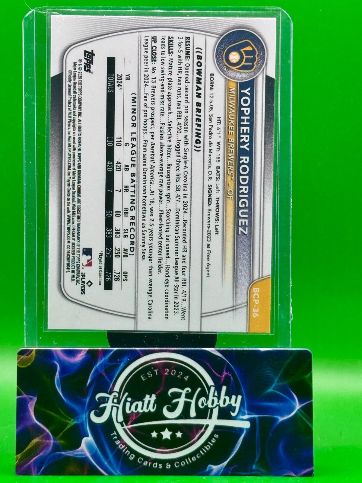 2025 Bowman Chrome - Yophery Rodriguez #BCP-36 - Reptillian Refractor